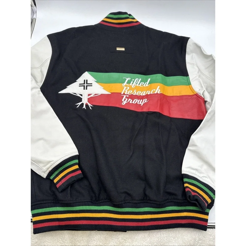 Vintage LRG Lifted Research Group Rasta Wool Varsity Jacket Black White 2XL EUC